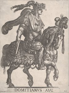 图版12：多米蒂安皇帝在马背上，面向右边，来自 "前十二位皇帝......，1575-1630。 作者 安东尼奥·坦佩斯塔