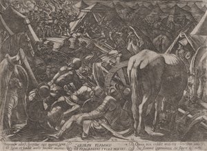 图版14：吉迪恩恐吓敌人的营地，来自 "旧泰斯的战斗......，约1590-约1610。 作者 安东尼奥·坦佩斯塔