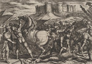 图版17：罗马人被Civilis的马所误导，认为他已经死亡或受伤，来自...，1611年。