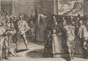 图版23：关于在罗马人的新部队越过......时应采取何种措施的会议，1611年。 作者 Antonio Tempesta