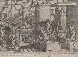 图版24：以色列人重建耶路撒冷城墙，出自《战役》，约1590-约1610。 作者 安东尼奥·坦佩斯塔