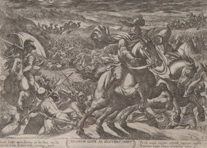 图版2：亚伯拉罕解放他的侄子罗得，出自《旧约的战斗》，约1590-约1610。 作者 安东尼奥·坦佩斯塔