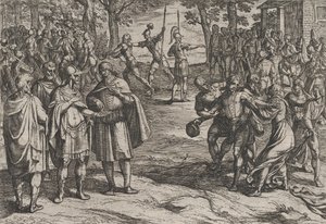 图版2：罗马人以荷兰老人为人质，勾引年轻人，来自《战争》，1611年。