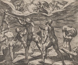 图版6：试图冲进奥林匹斯山的巨人Gigantomachia，出自奥维德的《变形记》，1606年。 作者 安东尼奥·坦佩斯塔