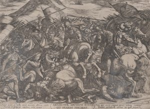 图版9：以色列人与亚玛力人的战斗，出自《旧时的战斗》，约1590-约1610。 作者 安东尼奥·坦佩斯塔