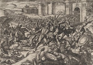 图版9：罗马人在邦纳被荷兰军队击败，出自《罗马人的战争》，1611年。 作者 安东尼奥·坦佩斯塔