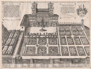 罗马的辉煌》（Speculum Romanae Magnificentiae）：蒙特平西奥宫殿和花园，中......，16世纪中叶至晚期。 作者 安东尼奥·坦佩斯塔
