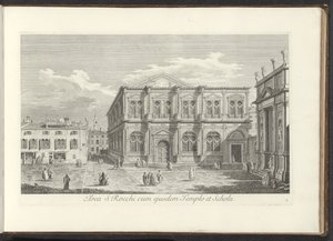 威尼斯坎波圣洛克景观
区域 S. Rocchi cum ejusdem Templo et Schola（物体上的标题）
威尼斯建筑和广场景观（系列标题）
Urbis Venetiarum prospectus celebriores, ex Antonii Canal tabulis XXXVIII aere expressi ab Ant