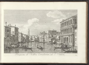 威尼斯大运河和圣维塔莱塔的景观
Prospectus ab Aedibus Corneliorum ad S. Vitalem（物品上的标题）
Urbis Venetiarum prospectus celebriores, ex Antonii Canal tabulis XXXVIII aere expressi ab Antonio Vissentini in partes