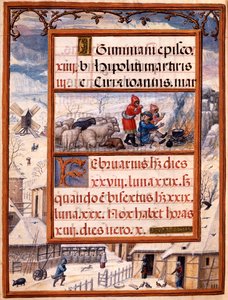 二月份，来自&39;Dom Manuel的小时书&39;的缩影，1517-38（牛皮纸上的蛋彩画） 作者 安东尼奥·德·奥朗达