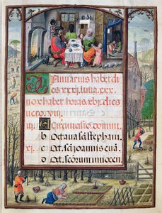 1月份，来自&39;Dom Manuel的小时书&39;的缩影，1517-38（牛皮纸上的蛋彩画） 作者 安东尼奥·德·奥朗达