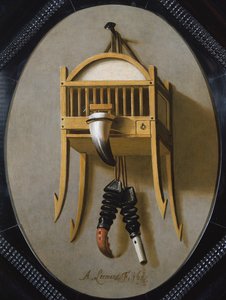 Trompe LOeil与捕鸟鸟笼和哨子，17世纪 作者 安东尼斯·利曼斯
