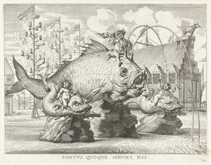 特莱顿骑在巨鱼上的奇观；1635 年斐迪南进入根特
Pontvs Qvoqve serviet illi（物品上的标题） 作者 安东尼范德杜斯
