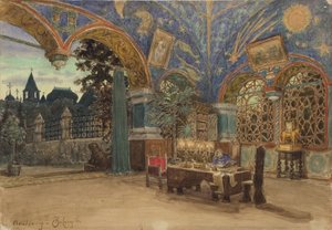 Vasily Golitsyn王子的餐厅。 M. Musorgsky的歌剧“ Khovanshchina”的舞台设计，1897年 作者 阿波利纳里（Apollinari Mikhailovich Vasnetsov）