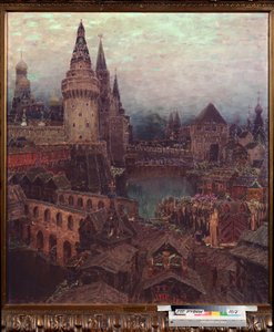 17 世纪的莫斯科，复活门前的黎明》 - Appolinari Mikhaylovich Vasnetsov（1856-1933 年）的画作，纸上水彩 作者 阿波利纳里（Apollinari Mikhailovich Vasnetsov）