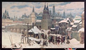 17 世纪的莫斯科，万圣桥 - Appolinari Mikhaylovich Vasnetsov（1856-1933 年）的画作，纸上水彩 作者 阿波利纳里（Apollinari Mikhailovich Vasnetsov）