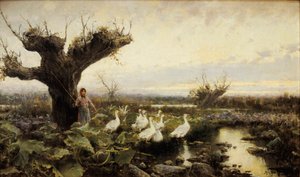 The little goose keeper, painting by Arcadi Mas Fondevila, early 20th century 作者 阿卡迪·马斯·丰德维拉