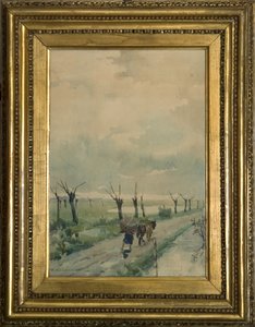 有人物的风景 1918-19（木炭画上的水彩画）