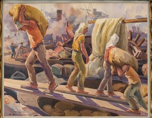 热那亚港口的工人（纸面水彩画）