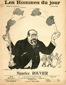 大约在1906年，"Les Hommes du jour "的封面 - Aristide Delannoy (1874-1911)的插图：银 - Rouvier Maurice (1842-1911) - 杂耍 作者 Aristide Delannoy