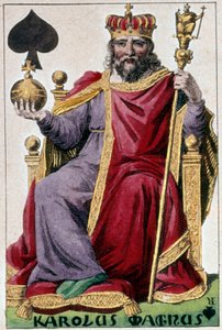 查理曼大帝的代表（查理一世称查理大帝 742-814）。 Gustave Houbigant (1789-1862) 19 世纪巴黎 B.N. 制作的扑克牌细节