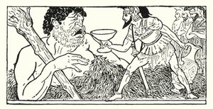 奥德修斯向巨人波吕斐摩斯敬酒（石版画）