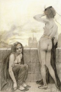 两名衣冠不整的妇女在城市的一堵墙 作者 阿曼德·拉森福斯