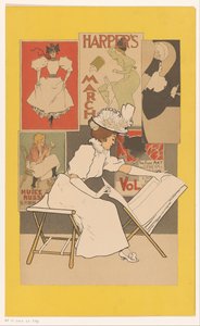 坐着的妇女观看版画架上的版画 作者 阿曼德·拉森福斯