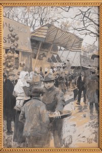 在市场（混合媒介纸） 作者 阿纳尔多·费拉古蒂