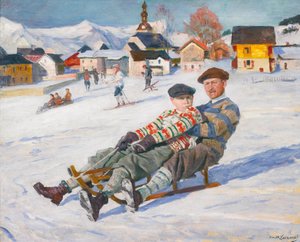 卡罗尔二世或查理二世 (1893-1953) 罗马尼亚国王和迈克尔亲王（未来国王米哈伊一世，生于 1921 年） - 罗马尼亚卡罗尔二世和罗马尼亚亲王迈克尔，阿诺德·鲍里索维奇拉霍夫斯基 (Lakhovsky, Arnold Borisovich) (1880-1937)，1930 年代早期 -布面油画，66x80.6 - 私人收藏 作者 阿诺德·鲍里索维奇·拉霍夫斯基