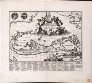 Mappa Aestivarum Insularum，别名 Barmudas dictarum。单页，雕刻。 作者 阿诺杜斯·蒙塔努斯