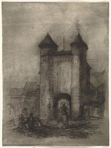 从田野一侧俯瞰马斯特里赫特的帮助之门
贾尔门（物品上的标题） 作者 阿诺德·谢普肯斯