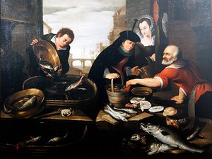 卖鱼人的摊位（布面油画） 作者 Arnout de Muyser