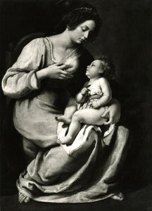 樱桃圣母（布面油画）（黑白照片）。 作者 蒿（Artemisia Gentileschi）