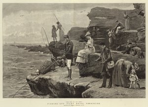 约克郡 Filey Brigg 钓鱼（雕刻） 作者 亚瑟（后）霍普金斯