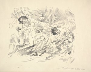 风景中的两个女性形象（铅笔在纸上） 作者 亚瑟·鲍恩·戴维斯