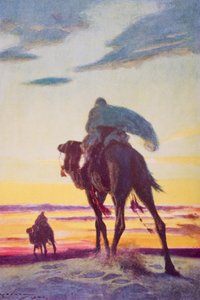 《穆罕默德飞往麦地那》，插图来自 H.G. 威尔斯的《历史纲要》，第二卷，1920 年出版（彩色平版印刷）