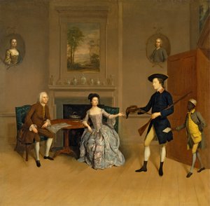 约翰-奥德、妻子安妮、长子威廉和一名仆人 作者 亚瑟·戴维斯（Arthur Devis）