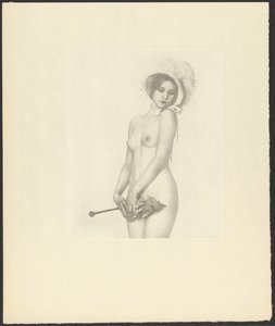 [戴帽手持遮阳伞的裸女］