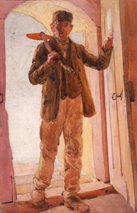 工人（纸上的铅笔和水彩画（船上））
