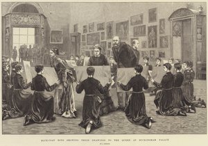 Blue-Coat男孩在白金汉宫向女王展示他们的图画 作者 Arthur Hopkins