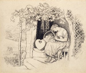 摇篮边，1873年 作者 亚瑟·休斯