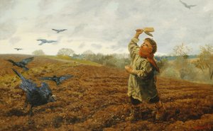 乌鸦吓人者； “鸽子和乌鸦，照顾脚趾”，1884年 作者 亚瑟·休斯