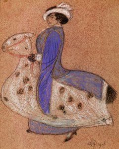 The Pantomime Horse，1918年（粉笔在纸上）