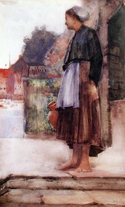 渔夫的女儿，坎卡莱，诺曼底（纸上水彩）。 作者 亚瑟·梅尔维尔