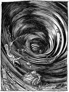 埃德加-爱伦-坡的《漩涡中的后裔》（A Descent into the Maelstrom）。 作者 亚瑟·拉克汉姆（Arthur Rackham）