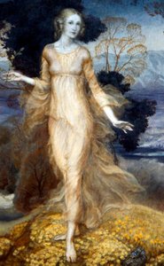 花园里的年轻女子》，约1920年（纸上水彩）。 作者 亚瑟·拉克汉姆（Arthur Rackham）