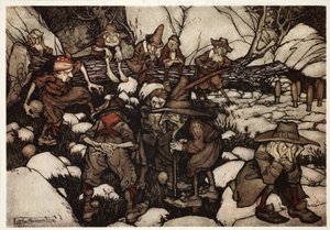 这是一群看起来很奇怪的人，他们来自华盛顿欧文的Rip Van Winkle酒吧。 1910 作者 亚瑟·拉克汉姆（Arthur Rackham）