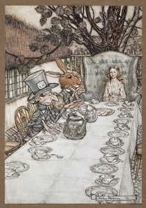 爱丽丝与三月兔、睡鼠和疯帽子一起参加疯帽子的茶会 作者 亚瑟·拉克汉姆（Arthur Rackham）