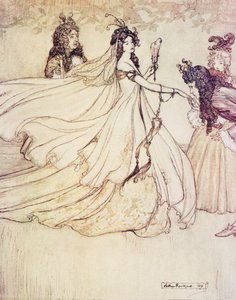 Ashenputtel从格林兄弟的童话故事中去了球。 1909年 作者 亚瑟·拉克汉姆（Arthur Rackham）